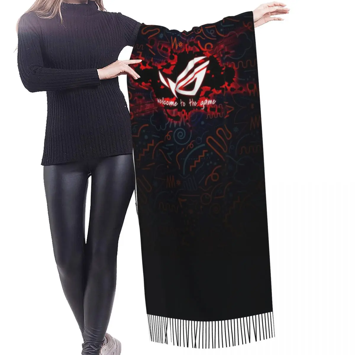 وشاح Asus Rog أوشحة شرابة للنساء شالات دافئة ناعمة ويلتف شال كبير للخريف والشتاء