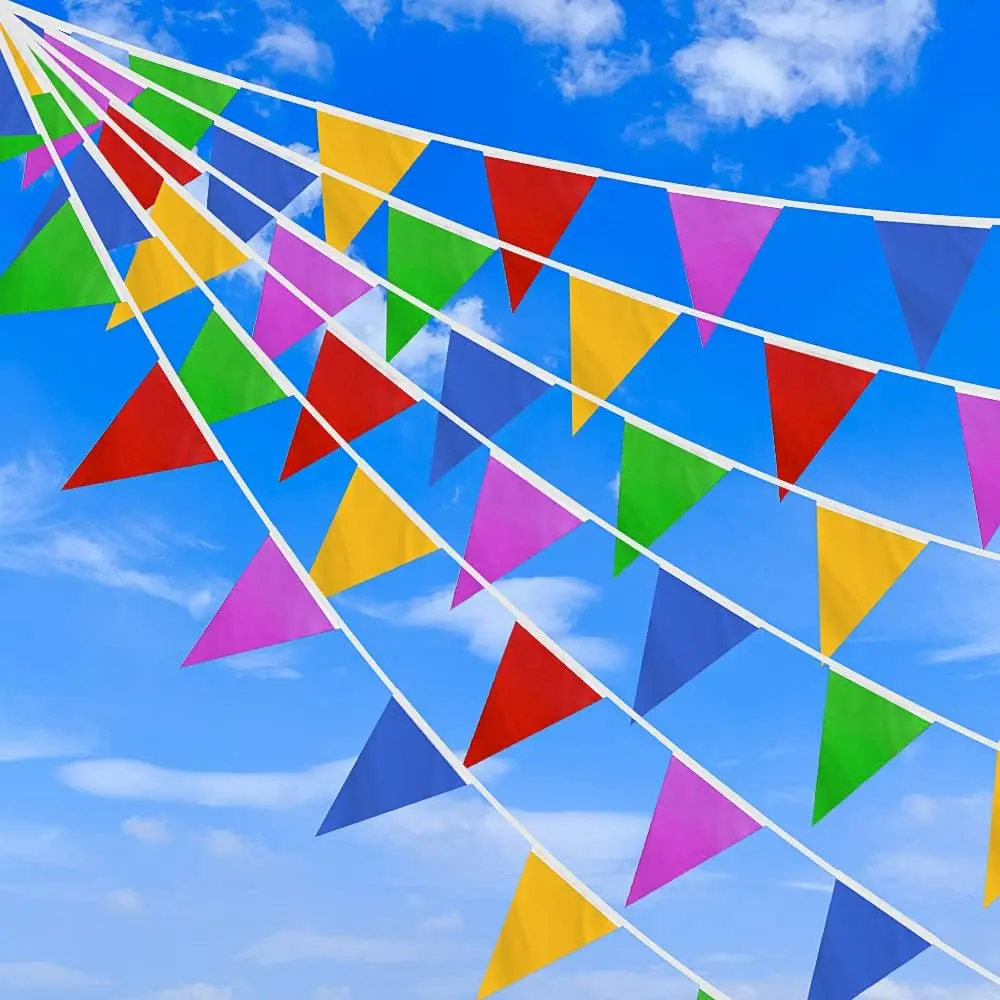 328ft/100m Bunting Banner Reusable Nylon Fabric Bunting 200 Triangle Flags for Mother's Day Garden Birthday Wedding Decoration