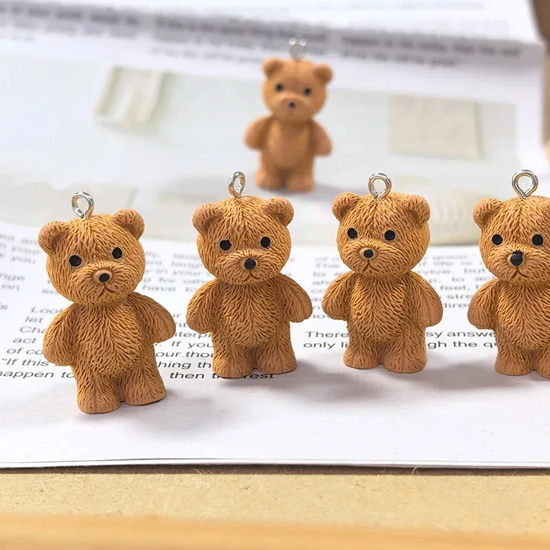 10pcs 3D Brown Bear Resin Charms Valentine's Day Gift Jewelry Diy Accessory Cute Necklace Keychains Pendants Making Charm
