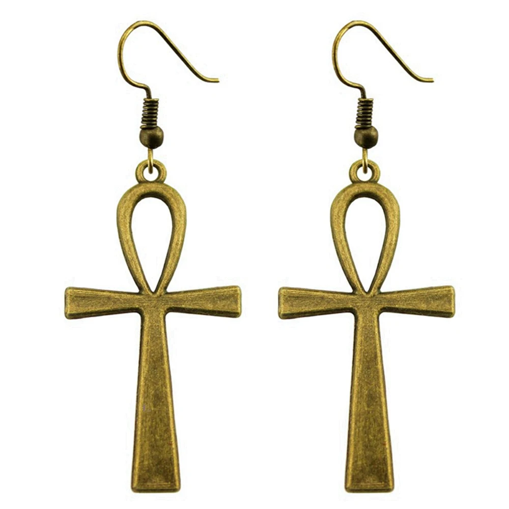 Pharaoh Chief Ankh Cross Earrings Nail Charms Vintage Vintage Jewelry Earing Size 18x19mm