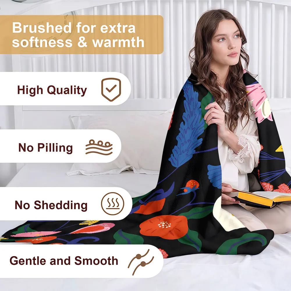 dark bold flower Soft Warm Flannel Blanket Lightweight Cozy Christmas Halloween Home Decor Room