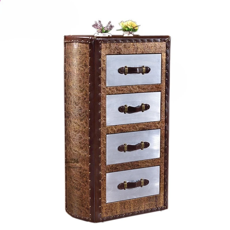 Book-shaped chest of drawers, American country leather, aluminum leather, unique sideboard