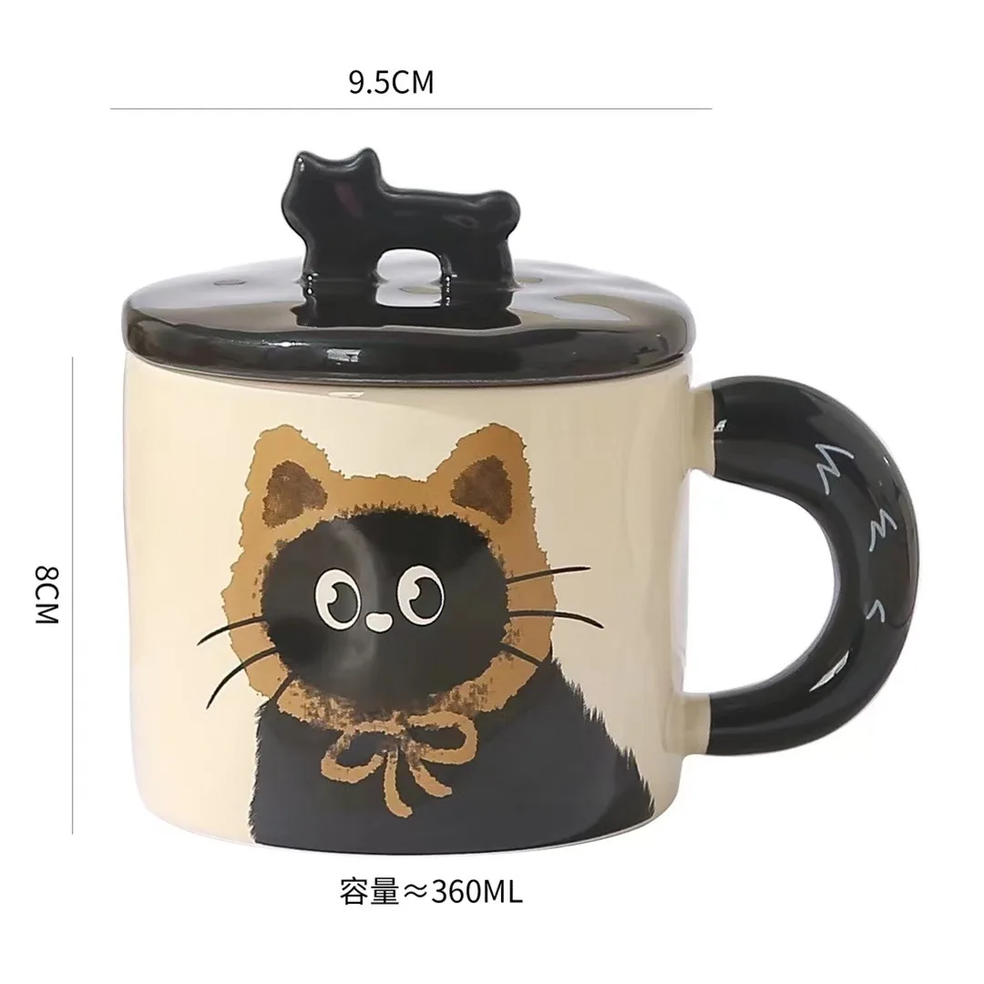 Cartoon Cat Mug with Lid Drinkware Cute Ceramic Coffee Cups Office Home Kitchen Dining Supplies