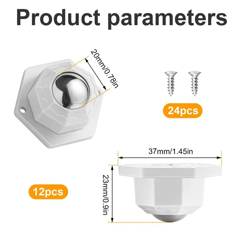 Mini Caster Wheels For Small Appliances, Self Adhesive Caster Wheels, Stainless Steel Rollers (12 PCS, White) Durable