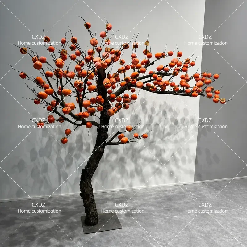 Upside Down Artificial Persimmon Tree Bionic Fake Plant for Window Hotel Custom Landscaping Indoor Outdoor Decoration New