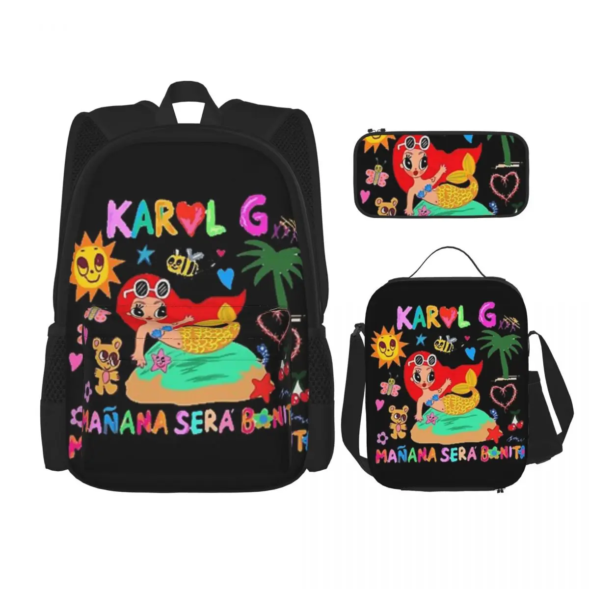 Manana sera bonito karol g mochila escolar para meninos e meninas, mochila, lancheira, saco de caneta, conjunto de 3 peças