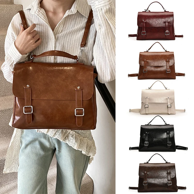 

Women Fashionable PU Backpack with Inner Compartment Casual Flip-top Square Shoulders Bag for Daily Outing Commuting Schoolbags