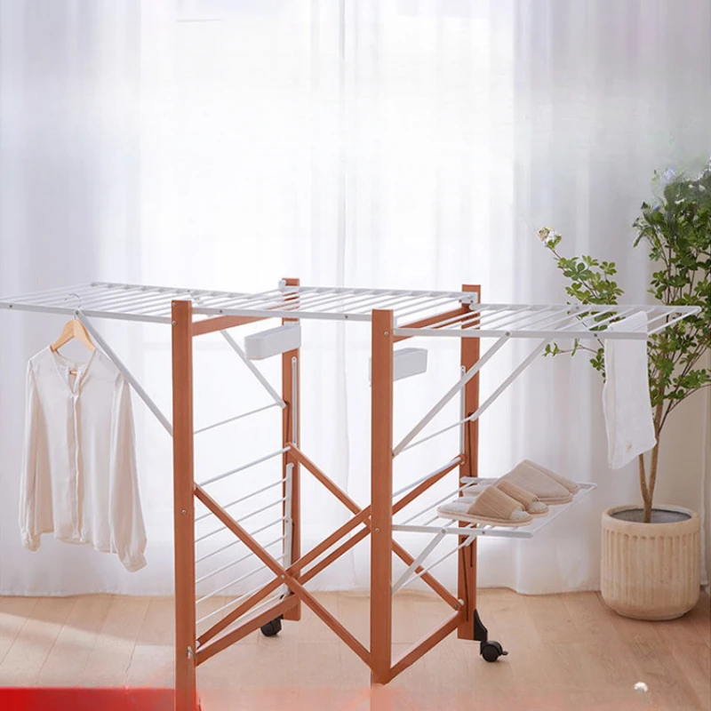 Solid wood drying rack light luxury bold foldable villa floor-to-ceiling large balcony indoor household