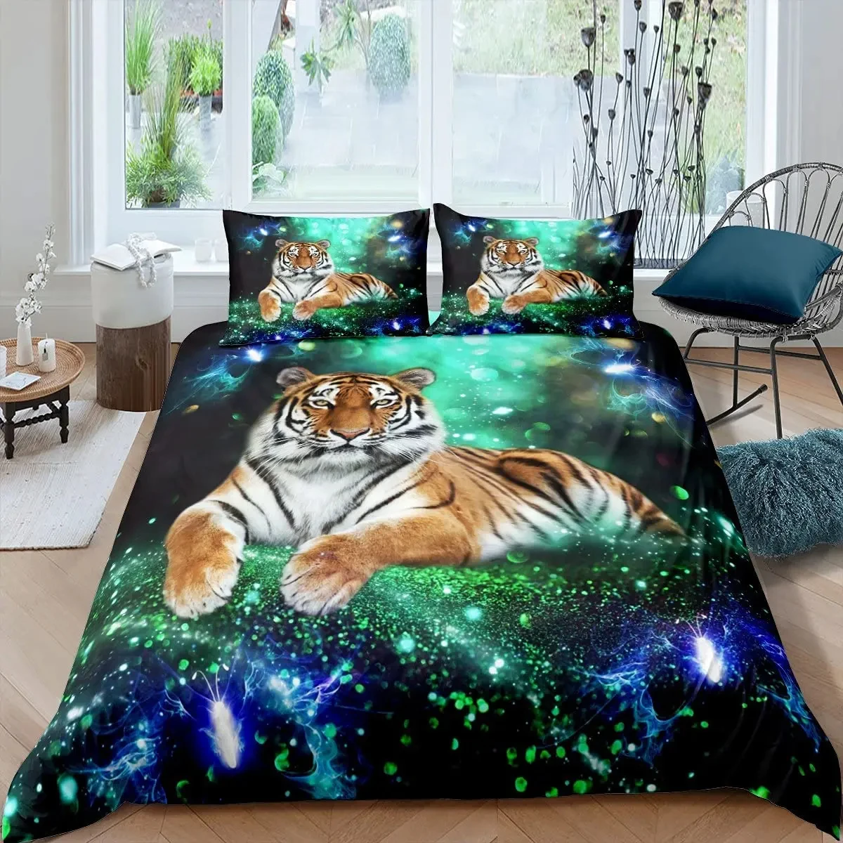 Funny Tiger Duvet Cover African Safari Animal Print Comforter Cover Twin Full Queen King Size Tiger Bedding Set for Girls Lady