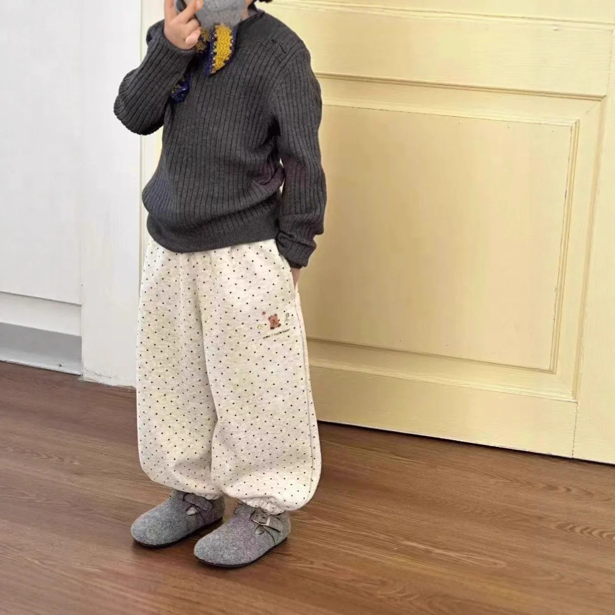 

Sweatpants Lantern Pants Trousers Kids 2025 New Korean Version Cute Polka Dot Cartoon Baby Girls Versatile Casual Trend Fashion
