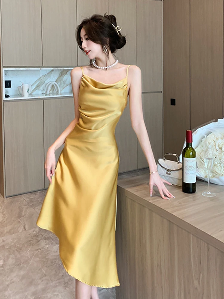 

New Summer Irregular Long One Piece Dress Women Clothing Elegant Solid Sexy Strap Slim Midi Party Prom Robe Femme Mujer Vestidos