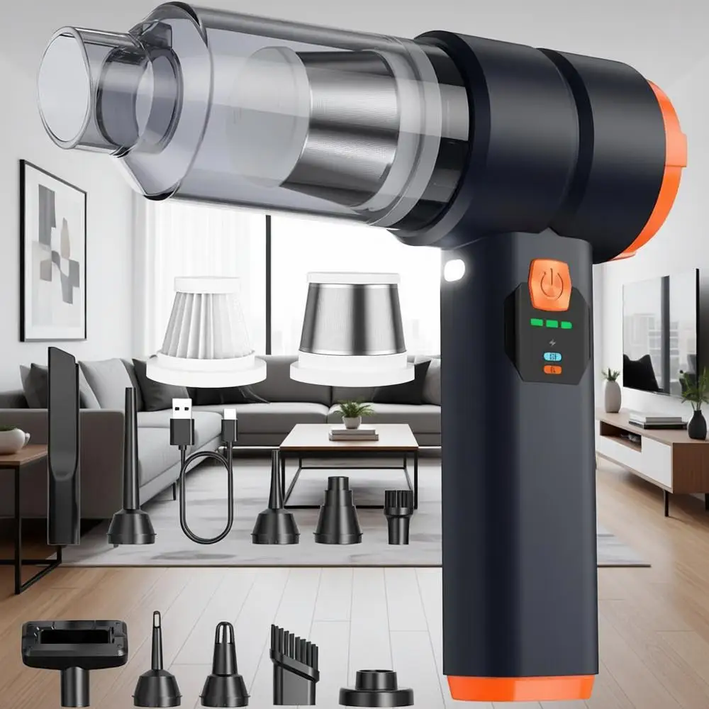 

4-in-1 Handheld Cord Vacuum with 30,000Pa Suction, 130,000 RPM, 6,800mAh Battery, 10 Nozzles, Ideal for Car, Home, Gifts, Men, D