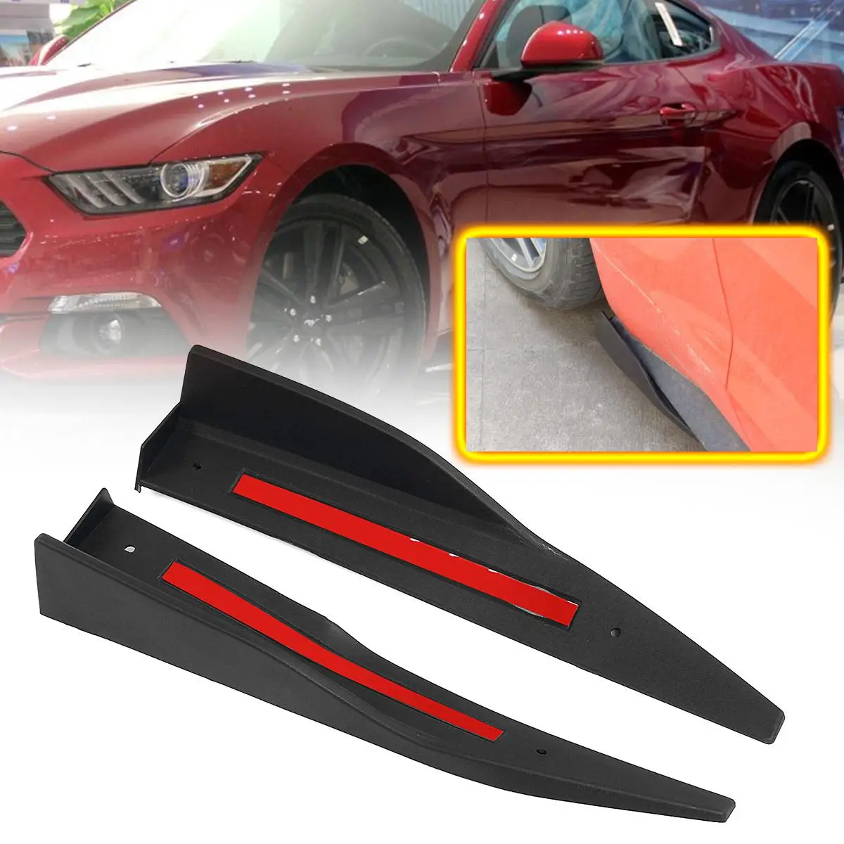 36cm 2PCS Car Side Skirt For Cars Extension Rocker Splitters Winglet Spoiler Diffuser For Ford For Mustang V3 Style 2015-2017