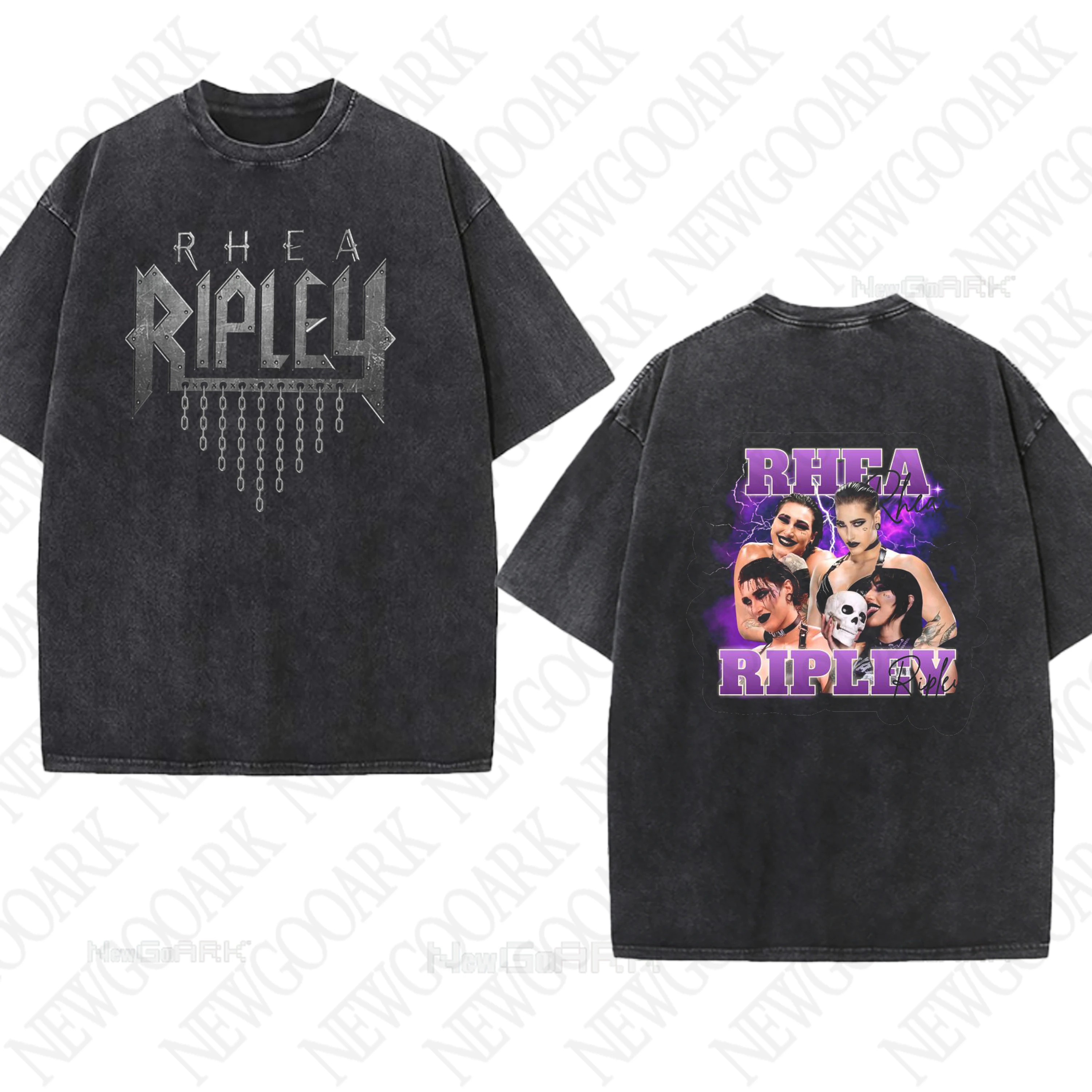 Rhea Ripley WWE Ripley Girls' Graphic washed T-Shirt Hip Hop Oversized Streetwear Vintage Printed  Sleeve T Shirt Cotton Tops