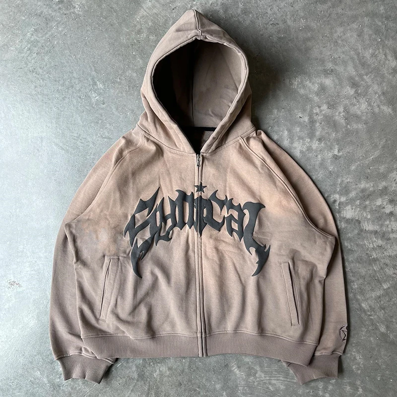 

Foaming Printing Hip Hop Letter Printed Hoodies Men Harajuku Clothes Long Sleeve Oversized Casual Y2k Top Sweatshirts Coat
