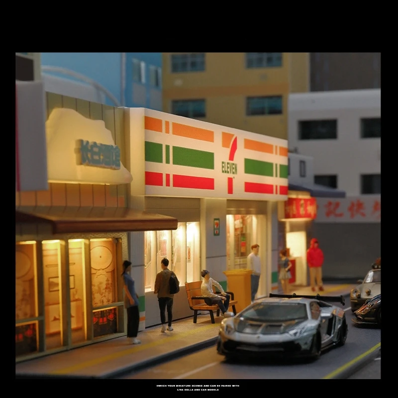 1/64 Car Garage Miniature Scene Figure Dolls City Streetscape Model, Suitable for 1:64 JKM CCA Mini Car PVC Collection Gift