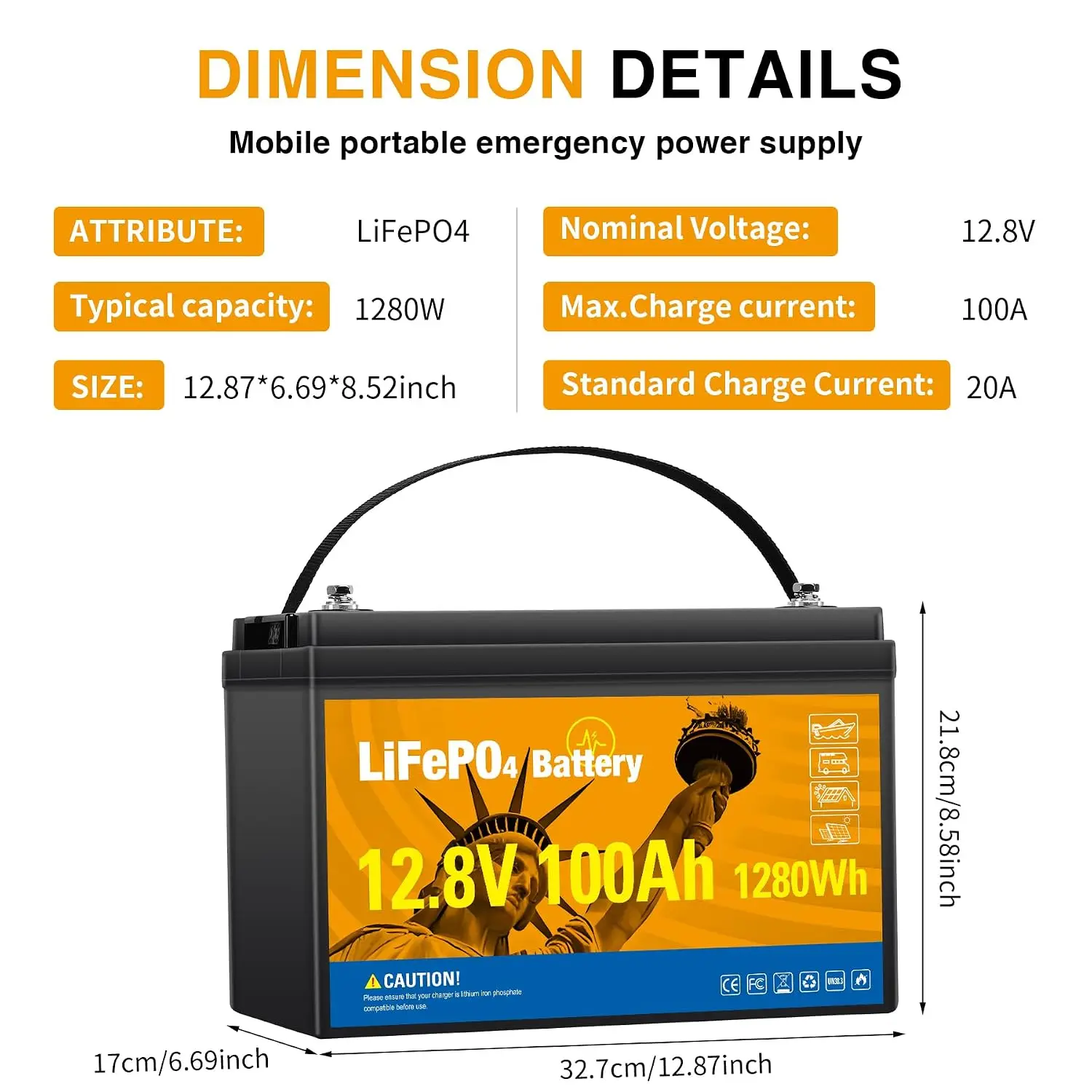 12.8V 100Ah LiFePO4 Battery, Group 31 100A BMS Low-Temp Cutoff 15000+ Cycles for Solar, RV, Trolling Motor, Marine, Customized
