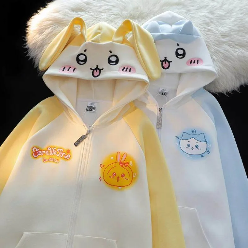 Sweat-shirt à capuche ample et mignon pour femme, style dessin animé Kawaii Chiikawa Hachiware Usagi, idéal pour étudiante, look adorable