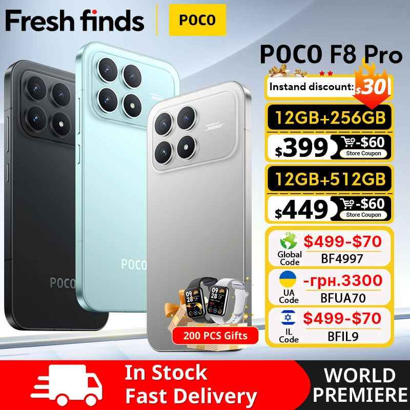 【World Premiere】POCO F8 Pro 5G Global Version Smartphone Snapdragon® 8 Elite 6.59" 120Hz HyperRGB AMOLED Display 6210mAh NFC