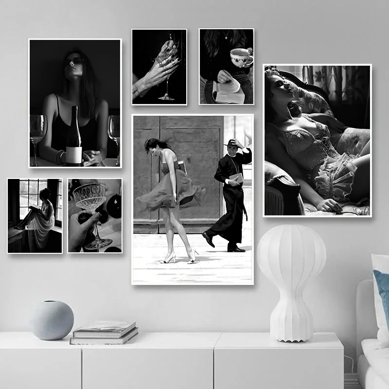 Classic Parisian Women Black And White Fashion Feminist Photography Poster Canvas Paintings Wall Art Pictures Home Decor