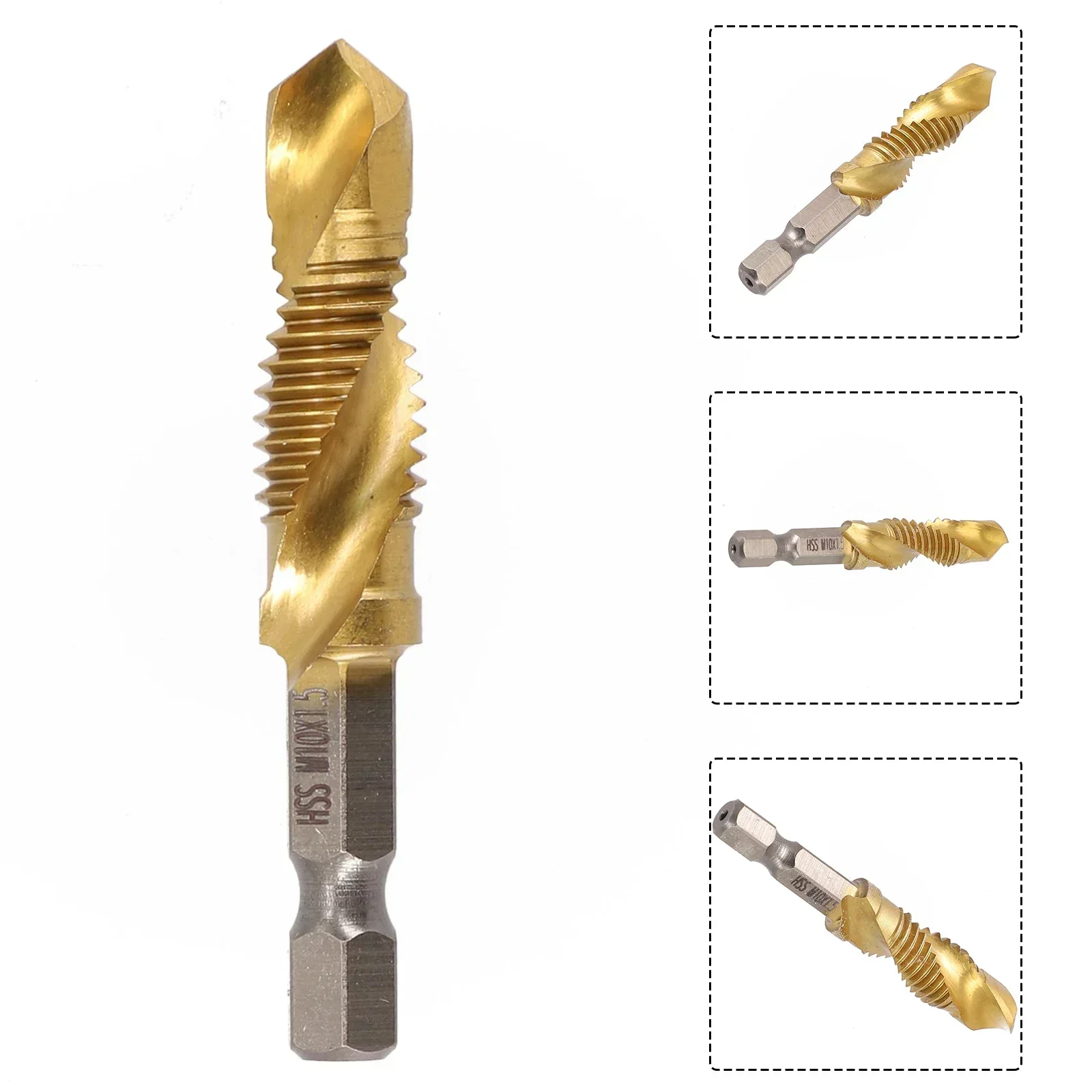 1pcs M3-M10 Tap Drill Compound Tap Bit Hex Shank Titanium Plated HSS Thread Metric Tap For Processing Wood Plastic Power Tools
