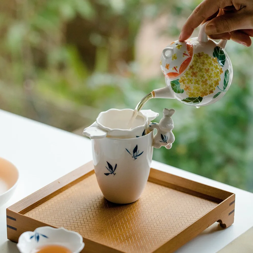 Chang Puju pure hand-painted butterfly orchid rabbit filter bubble te cup tea leakage tea filter ea set accessories