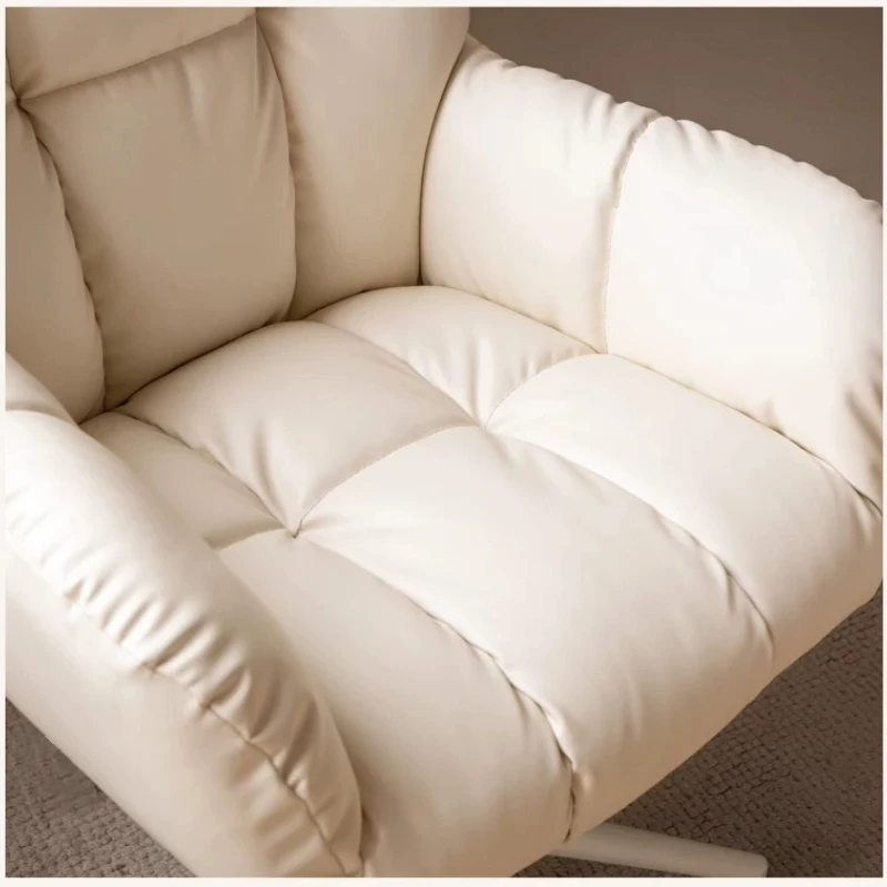F*-Solid Back Grid Tufted Cat Scratch Resistant Leather Leisure Chair Seat Height Makeup*-