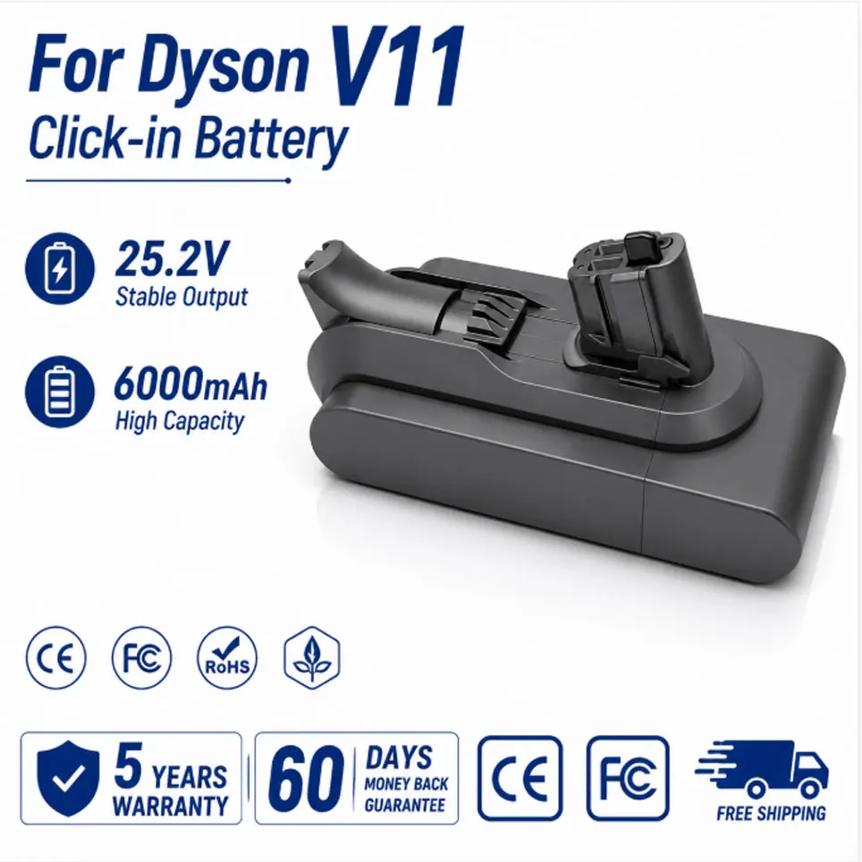 6000mAh Hochleistungs-Ersatzakku für Dyson V11 Staubsauger SV15 Absolute Pro Fluffy Motorhead Kompatibel mit SV14 SV15