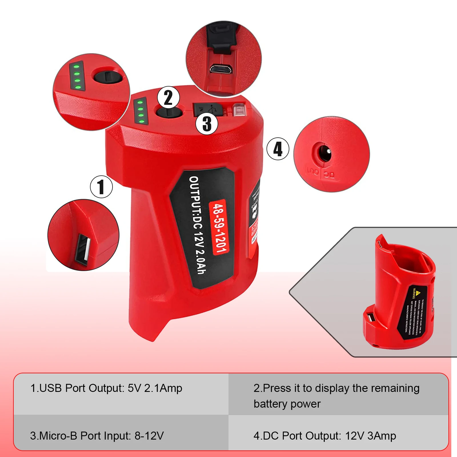 M12 Battery Charger USB Adapter for Milwaukee 12V Lithium Battery Portable USB Power Source Replacement Adapter Charger