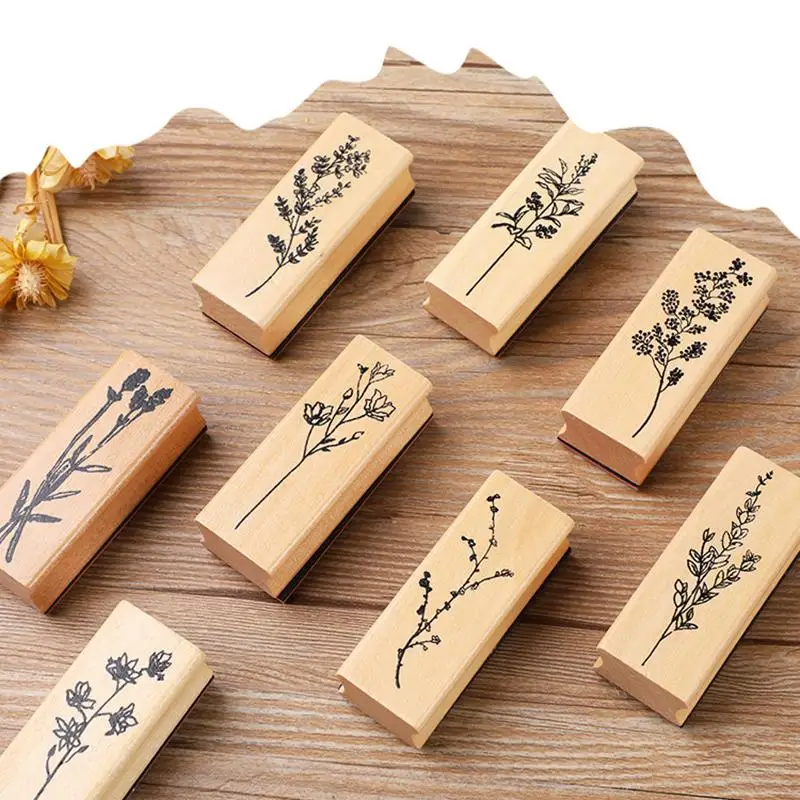 Wooden Vintage Grass Plants Rubber Stamps Seal DIY Craft Creative Flowers Arts Stamps Scrapbook Decoration Making Tool