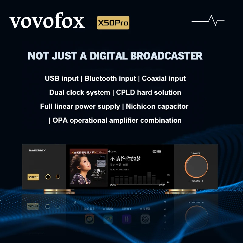 VOVOFOX X50Pro HiFi Music Player Dual AK4499Seq DAC Support DSD1024 WiFi6 BT5.0 Touch Screen Support TidalConnect Internet Radio