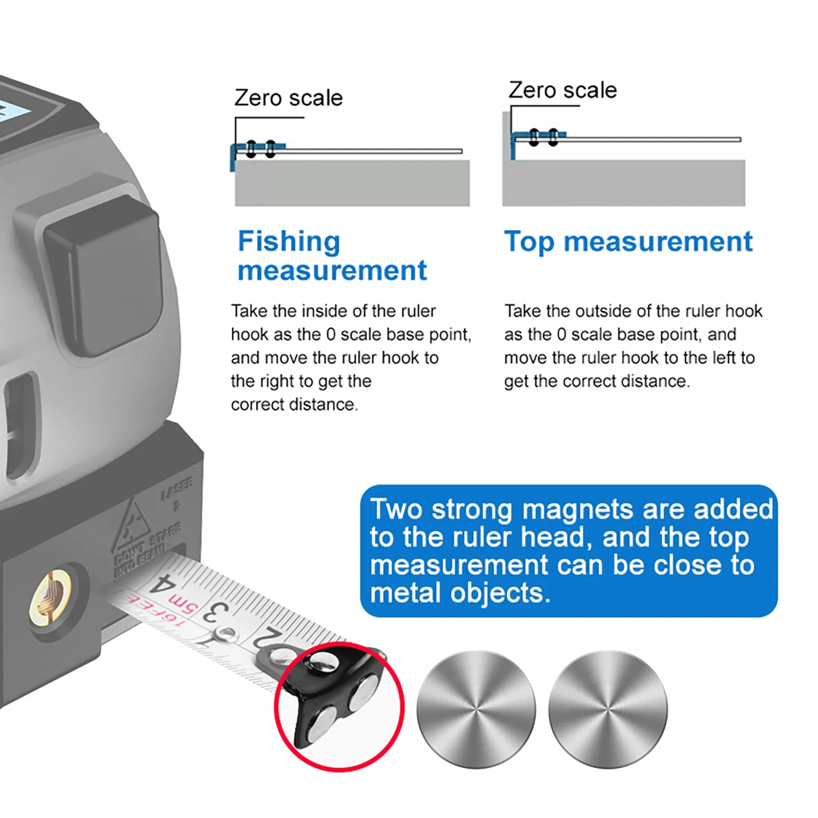 Laser Tape Measure 3 In1 Digital Tape Measure 40/60M High Infrared Precision Rangefinder Steel Measuring with Large Display Tool