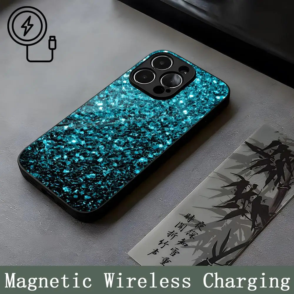 Rainbow GLITTER SPARKLES Strong Magnetism Glass For iPhone 16ProMax 14 15 13 12 15 11 Pro Max Plus Mini Coque