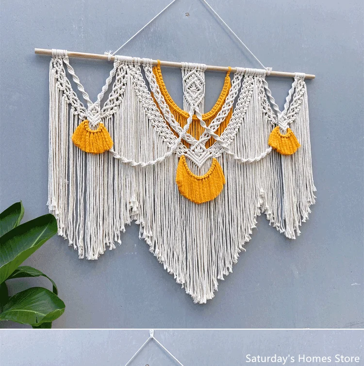 Colorful Cotton Macrame Tapestry Boho Style Wall Hanging Tapestry  Handmade Artistic  Macrame Tapesties with 3 pcs Stick