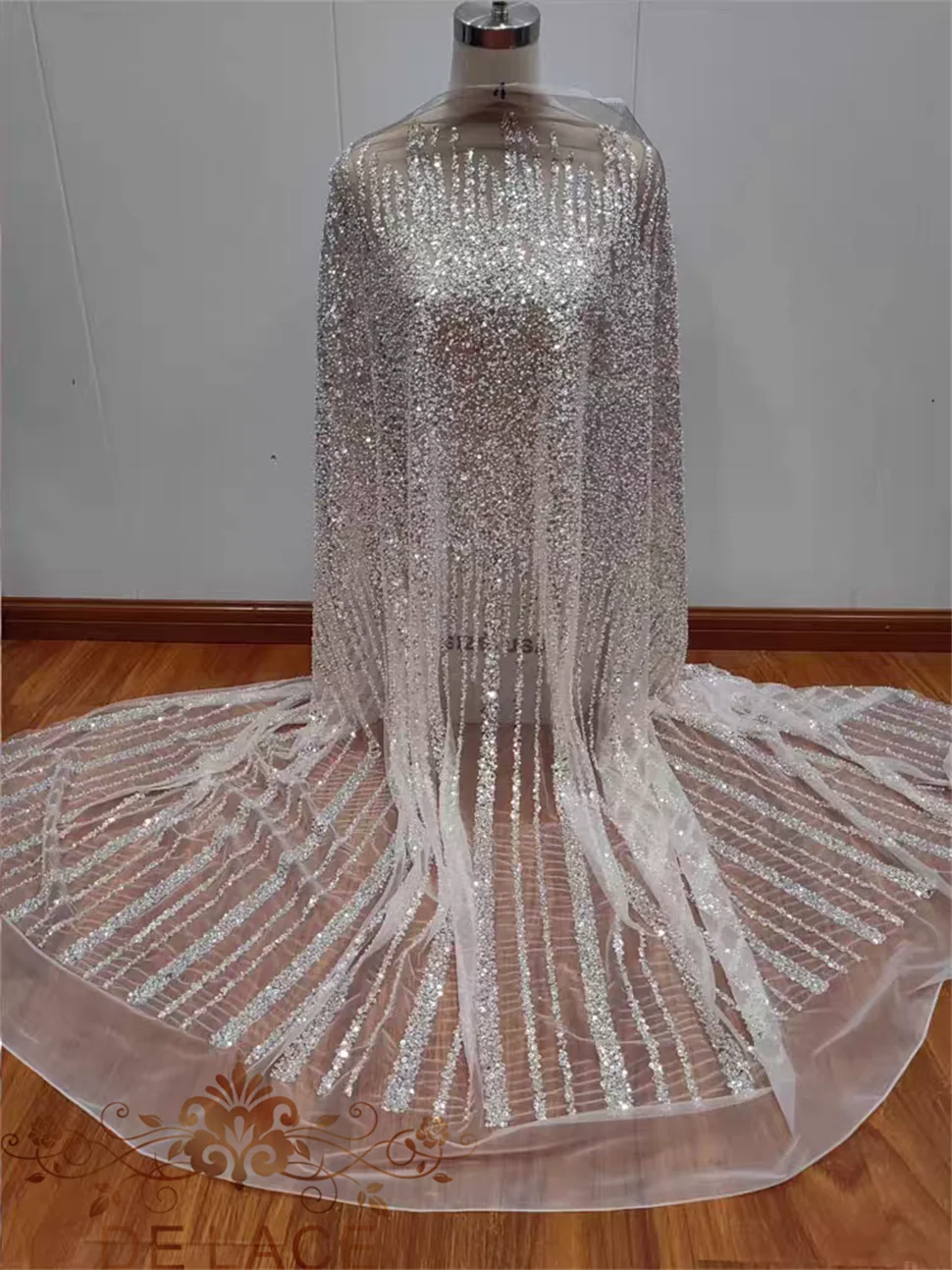 

Изысканное кружевное платье с блестками и полосками, прямые линии, ткань с градиентом, блестящее кружево, свадебное платье