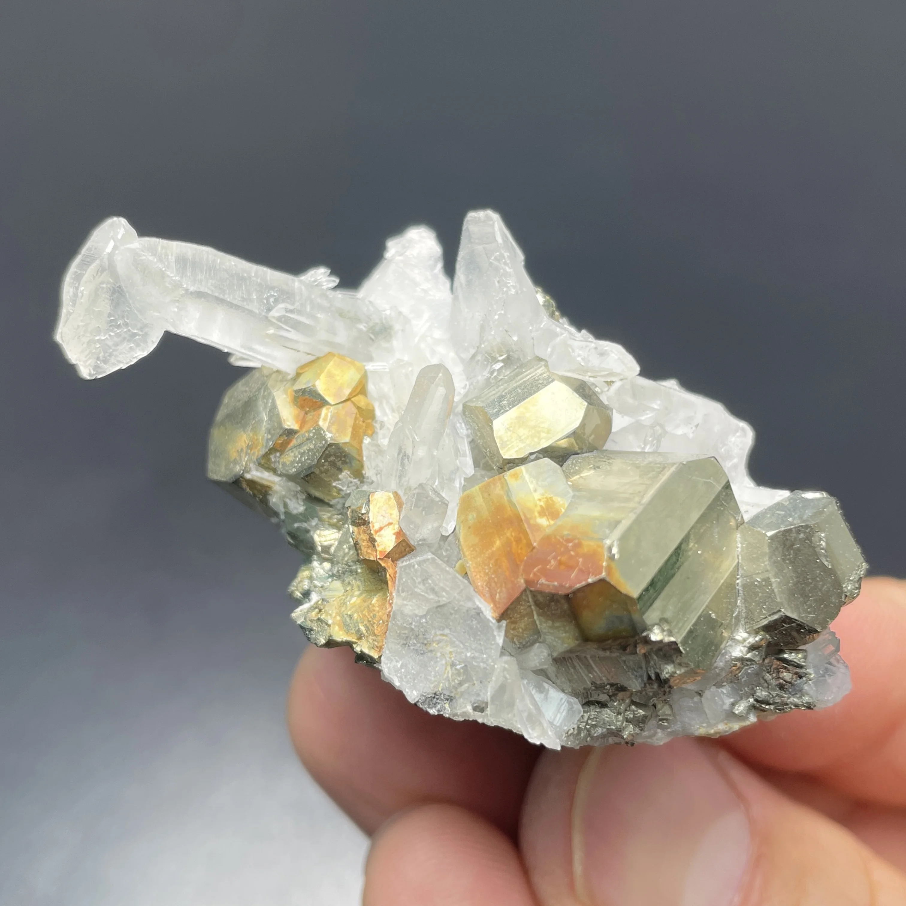 Natural Pyrite Chalcopyrite With Clear Quartz Crystal Paragenesis Mineral Specimen Healing Stone Home Decor Indonesia