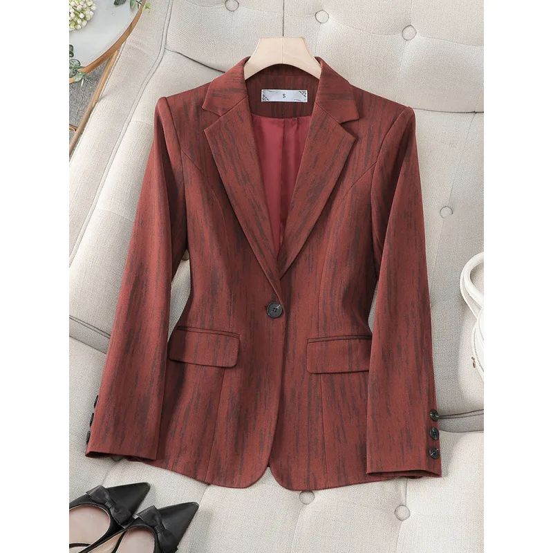

Винно-красные пиджаки, женская весенне-осенняя куртка, новинка 2025 года, костюм с длинными рукавами на одной пуговице, женский офисный костюм, куртка, женская верхняя одежда