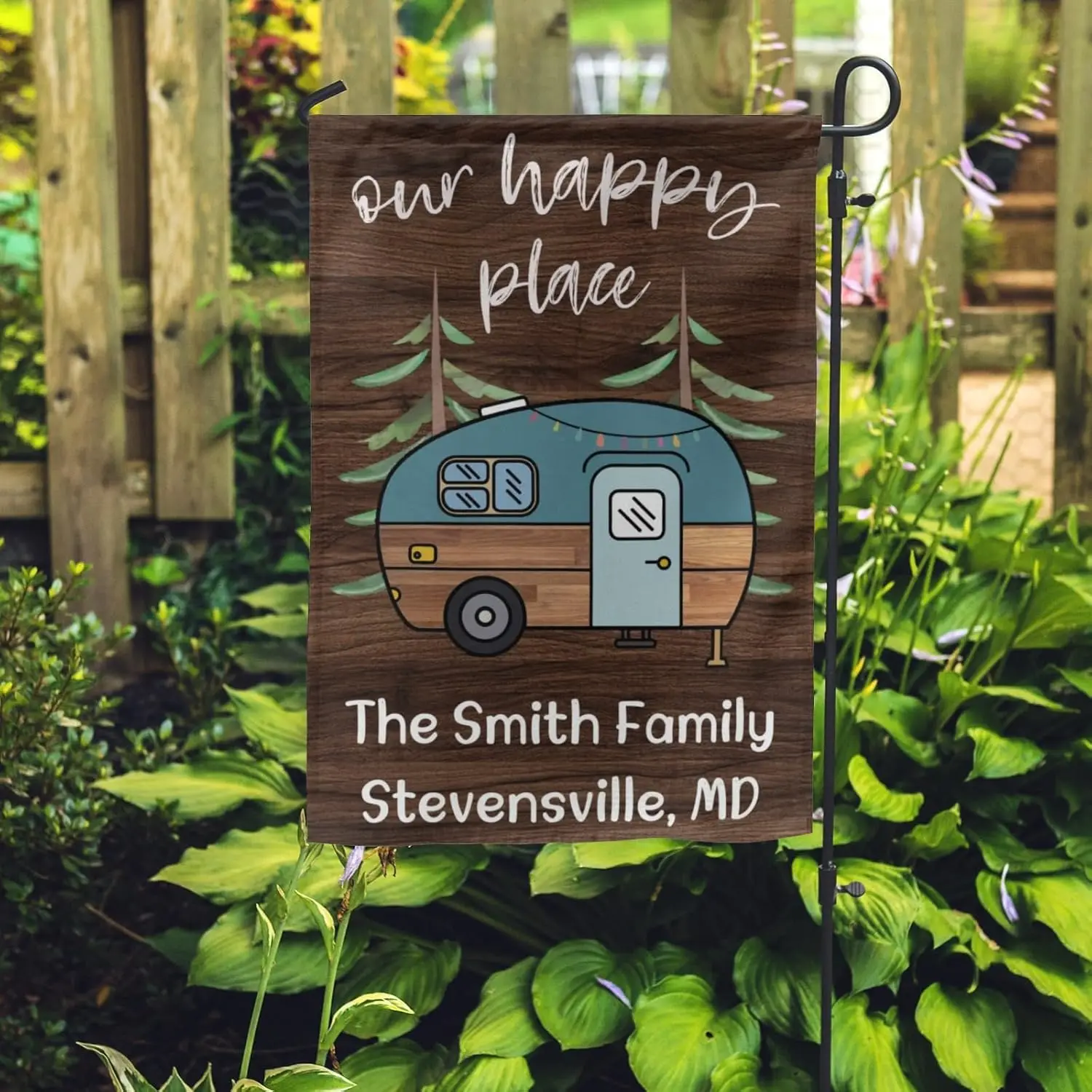 YESCUSTOM Custom Camping Garden Flag,Personalized Our Happy Place Flag, Double-Sided Outdoor Yard Camping Decor Flags HHZ UU UUX