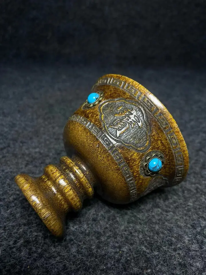 

Collection Natural Horn Cup Inlaid with Turquoise Collectible Ancient