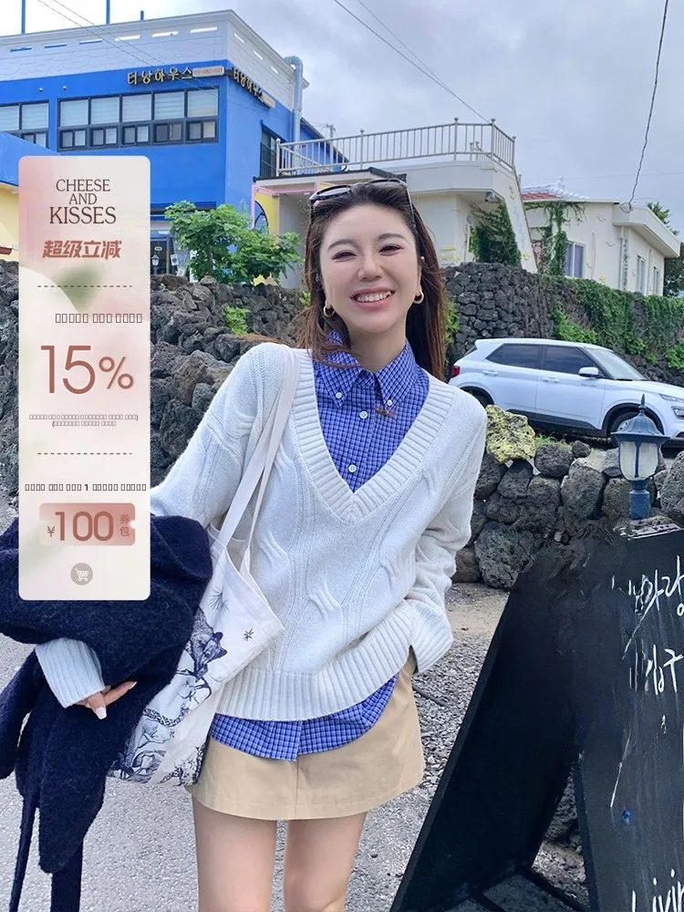 

Classic Tee-Color Sweater 00% Fine Spun Wool Top with Big V-Ne Knotted Yarn Thi Warm Winter Women's Faion Casual Sle