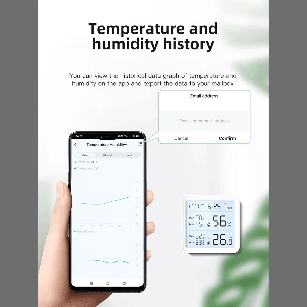 Tuya Sensor Kelembaban Suhu WiFi, termometer higrometer lampu latar rumah pintar kompatibel dengan aplikasi Bluetooth kendali jarak jauh