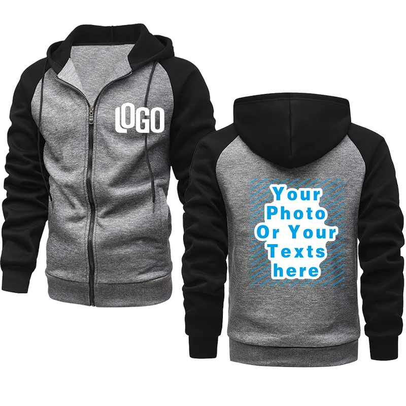 

DIY brand logo customization for men's and women's casual hoodies, contrasting color zippers, street style personalized sportswe