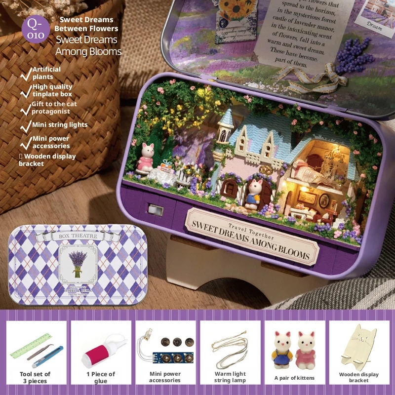 OUZEY Kotak Kayu 3D DIY - Tema "Karnaval Cahaya Bintang", "Mimpi Floral", dan "Jalan-jalan Paris", Hadiah Kerajinan Miniatur