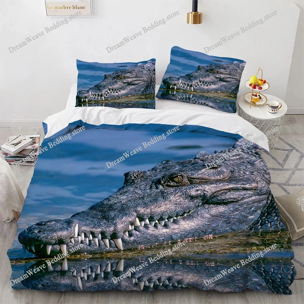 

Crocodile Duvet Cover Set Wild Alligator Pattern Bedding Set Wildlife Style Comforter Cover Horror Animal Theme Twin Quilt Cover
