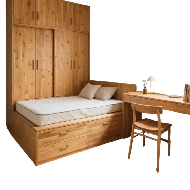 Whole house teak tatami one-piece cabinet, bedroom children's room pure solid wood desk one-piece master bedroom