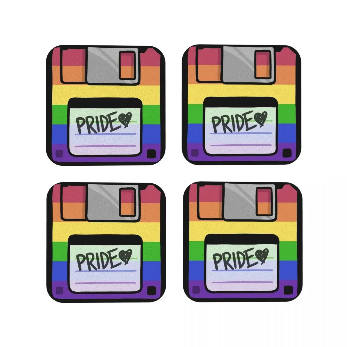 Pride Floppy Disk Coasters Coffee Mats Leather Placemats Cup Tableware Decoration & Accessories Pads for Home Kitchen Dining Bar