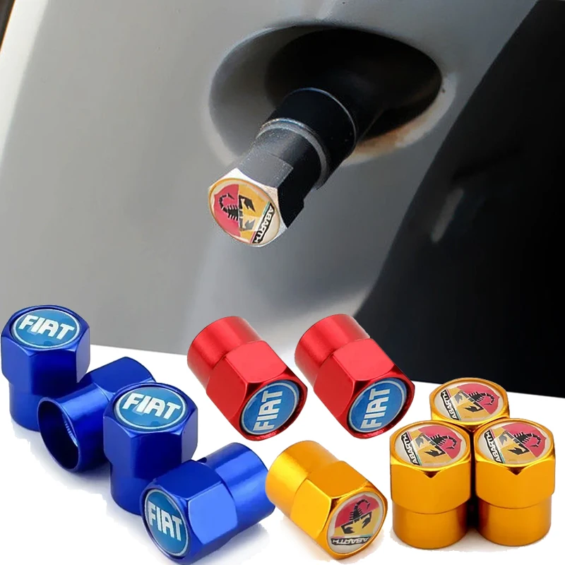 4pcs Car Wheel Tire Valve Caps Cover Accessories for Fiat Abarth Palio Panda Ducato Bravo Tipo 600 500x Stilo Uno Freemont Siena