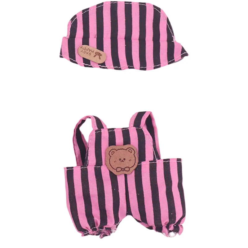 Chapeau rayé + vêtements, vêtements de poupée Cool à la mode, écouteurs, accessoires de poupée d'appareil photo, pour vêtements labubu, poupée en peluche de 17CM, cadeaux pour filles