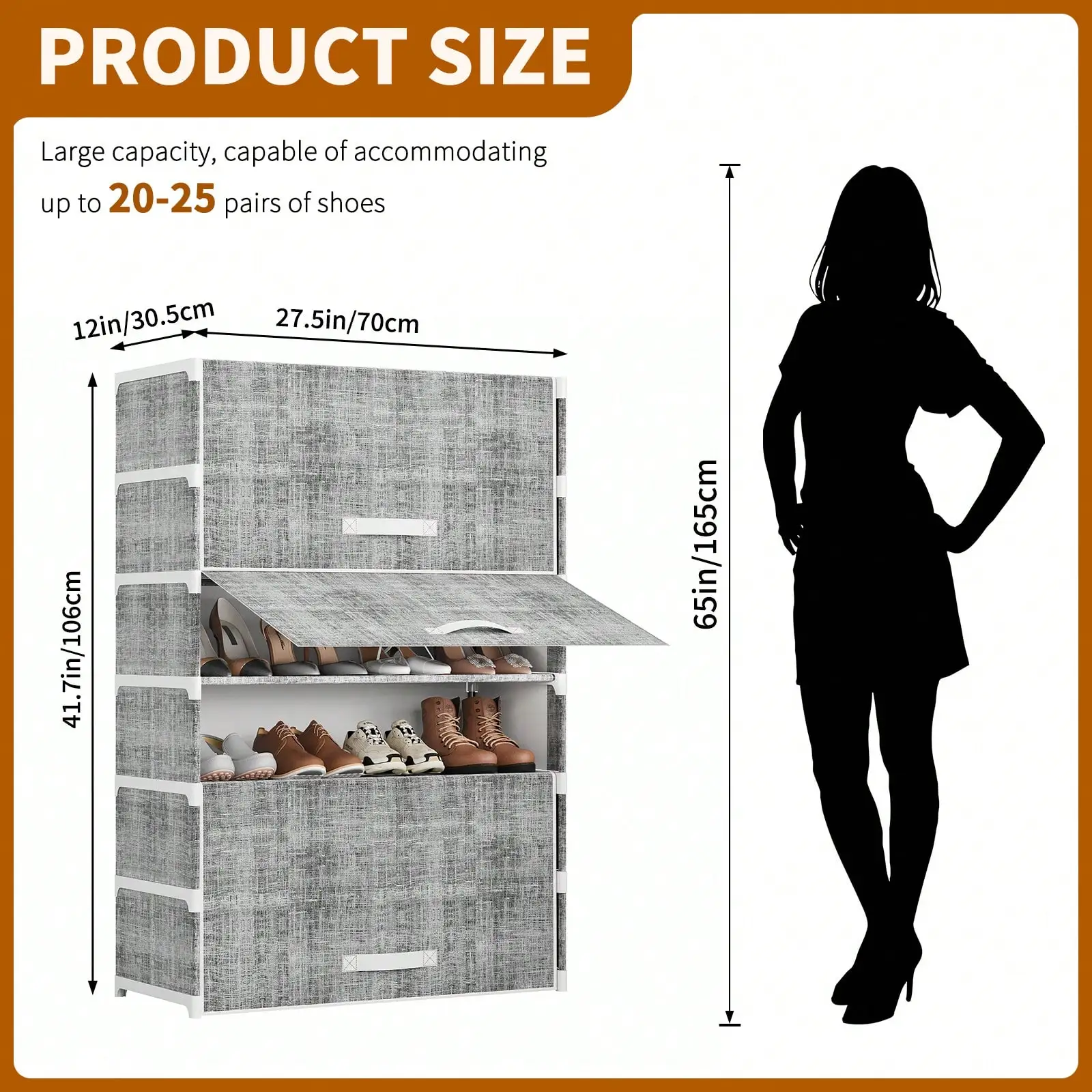 7‑Tier Shoe Rack with Dust‑Proof Non‑Woven Fabric Cover, Portable Shoe Storage Shelf for Closet, Hallway, Bedroom & Entryway, Grey & Black Available