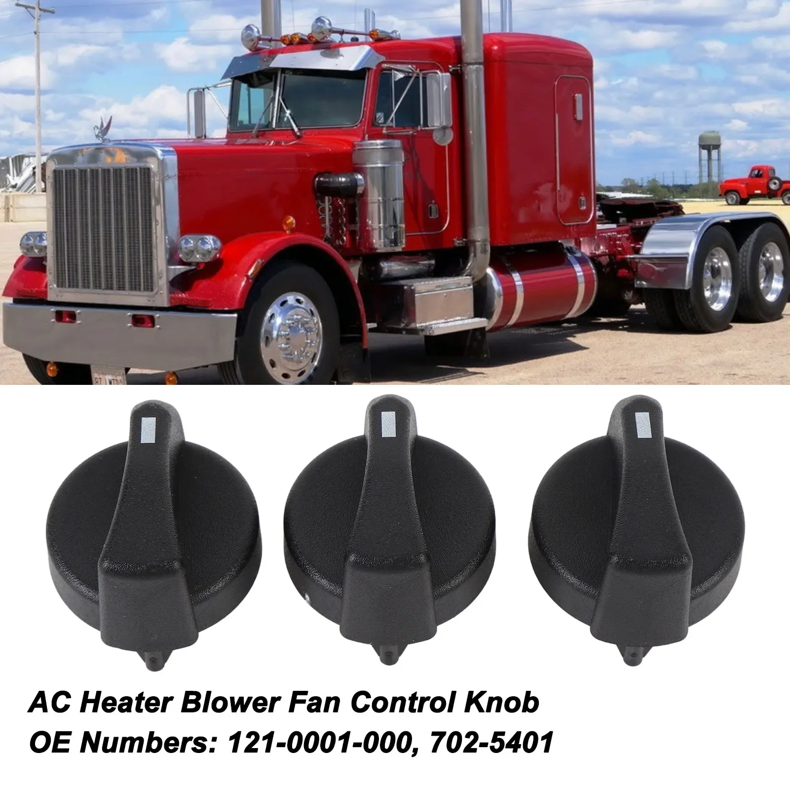 3 uds AC calentador ventilador perilla de Control 121-0001-000 reemplazo para Peterbilt 330 335 357 367 375 378 379 384 386 387 cromado